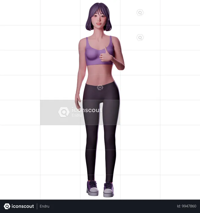 Girl Showing Thumbs Up  3D Illustration