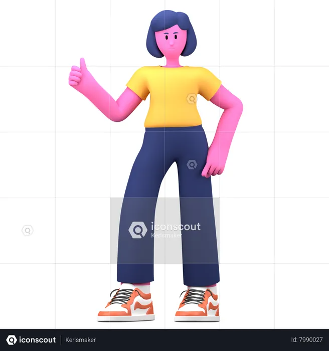 Girl showing thumbs up  3D Illustration