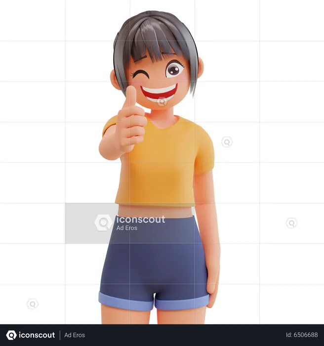 Girl showing thumbs up  3D Illustration