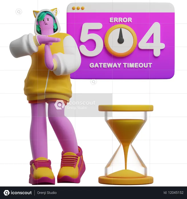 Girl Showing Time Out Hands While Getting Error 504  3D Illustration
