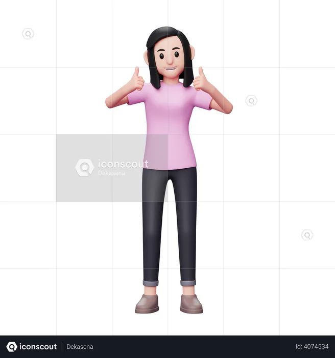 Girl showing two thumbs up  3D Illustration