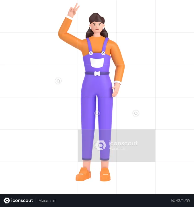 Girl showing victory sign  3D Illustration