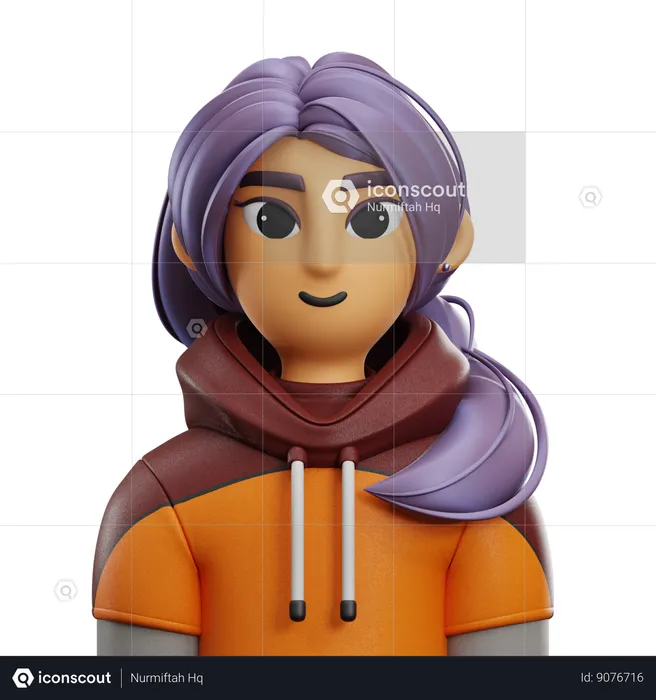 Girl Side Hair with Jacket  3D Icon