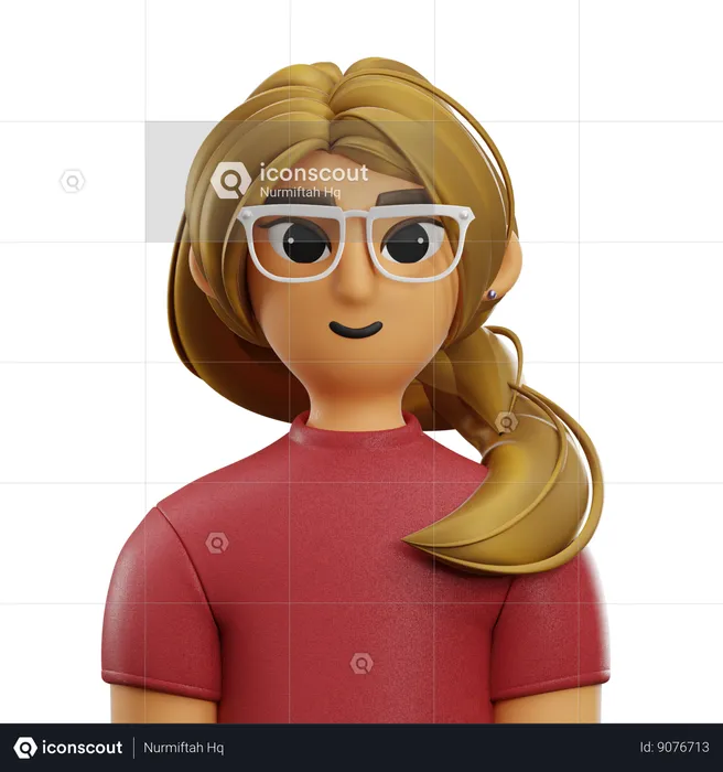 Girl Side Hair with T-shirt  3D Icon