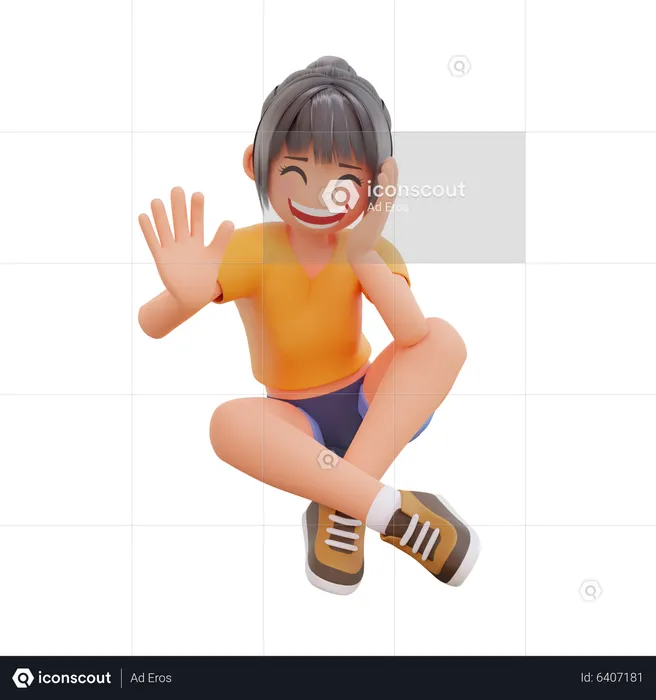 Girl Sit And Laughing  3D Illustration