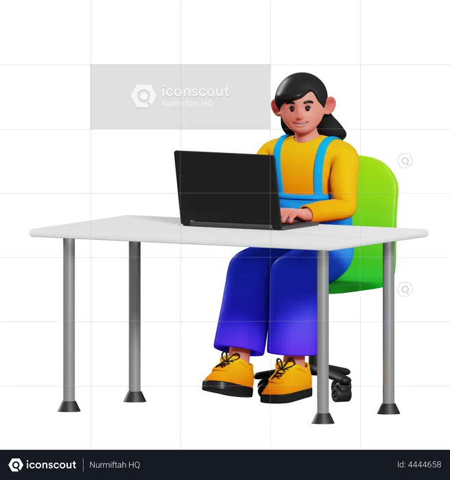 Girl sitting on desk  3D Illustration