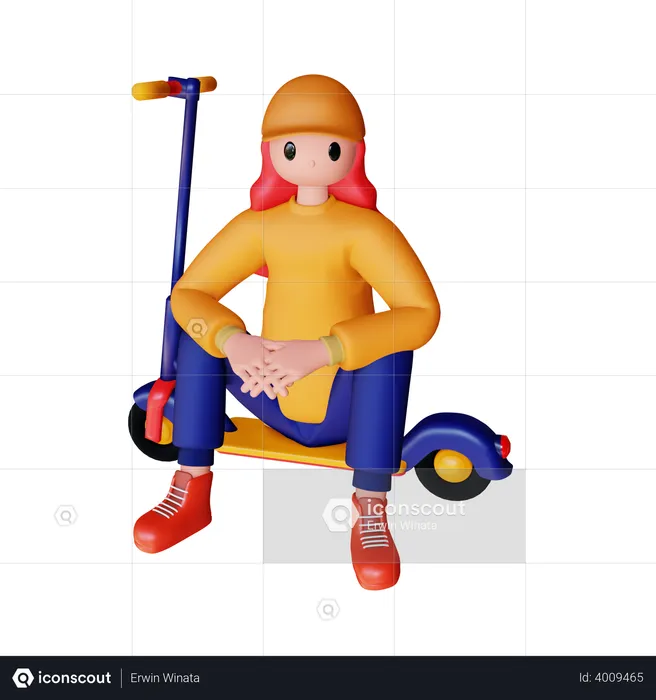Girl sitting on electric scooter  3D Illustration
