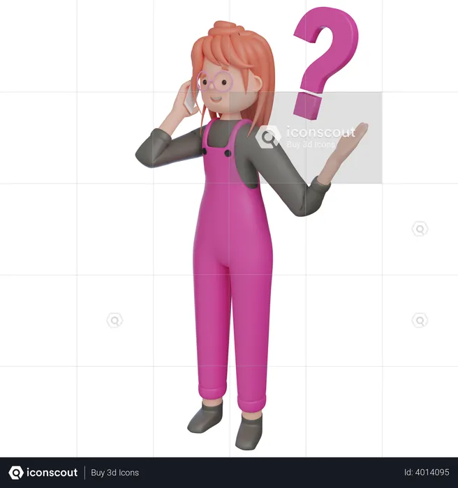 Girl Speaking On Phone With Doubt  3D Illustration