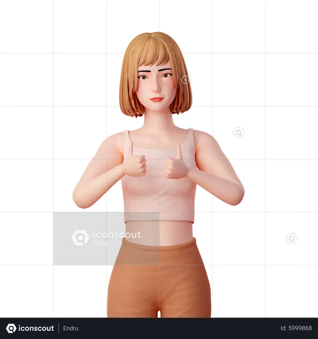 Girl standing and showing double thumbs up  3D Illustration