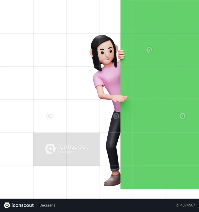 Girl standing behind the screen  3D Illustration