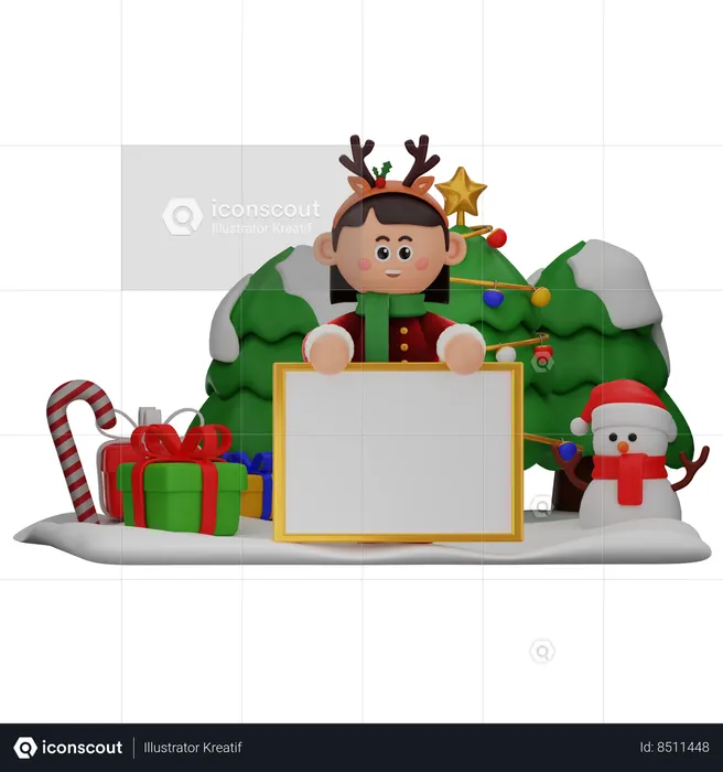 Girl Standing Behind Whiteboard  3D Icon