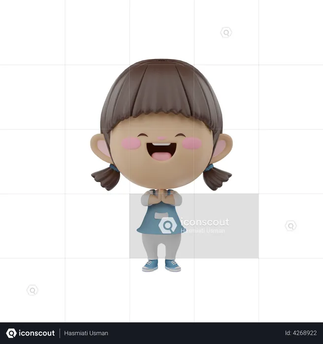 Girl standing with folded hands  3D Illustration