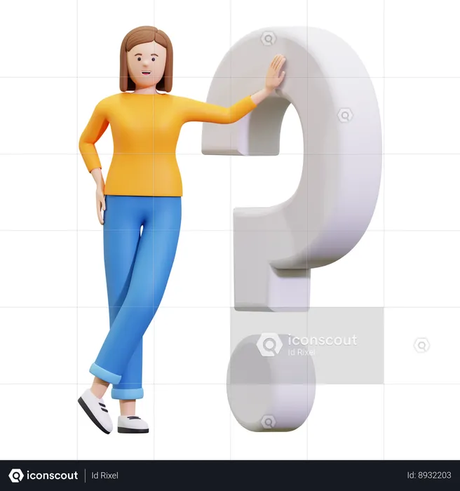 Girl Standing With Question Mark  3D Illustration