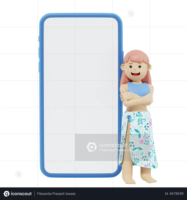 Girl Standing With Smartphone  3D Illustration