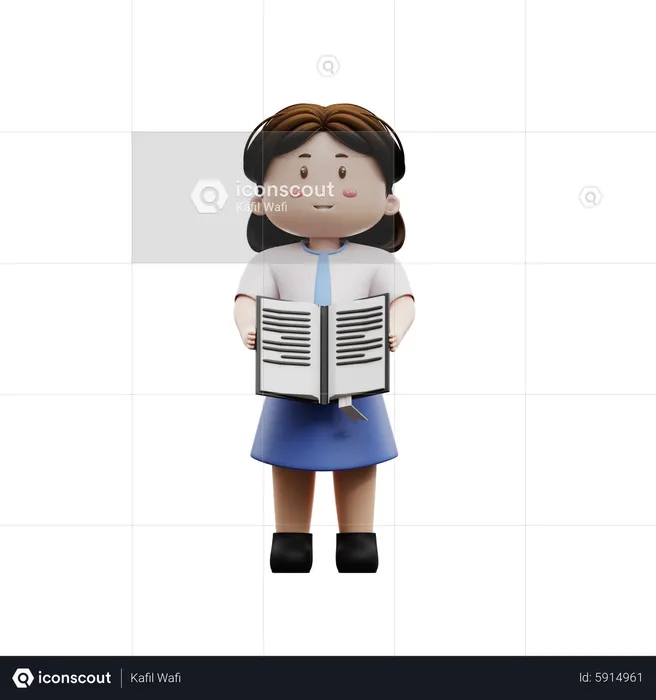 Girl student holding assignment book  3D Illustration