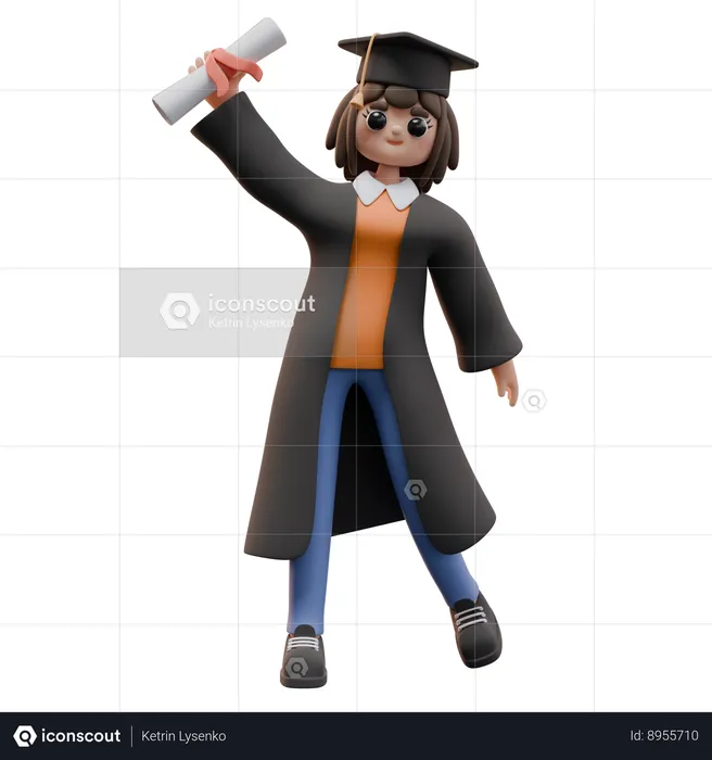 Girl Student Holding Graduation Certificate  3D Illustration