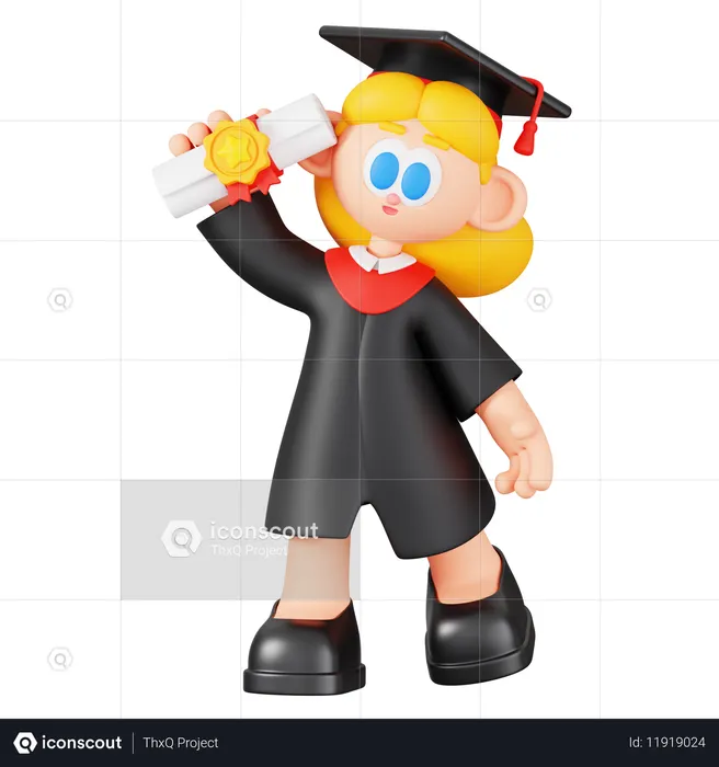 Girl Student Holding Graduation Certificate  3D Illustration