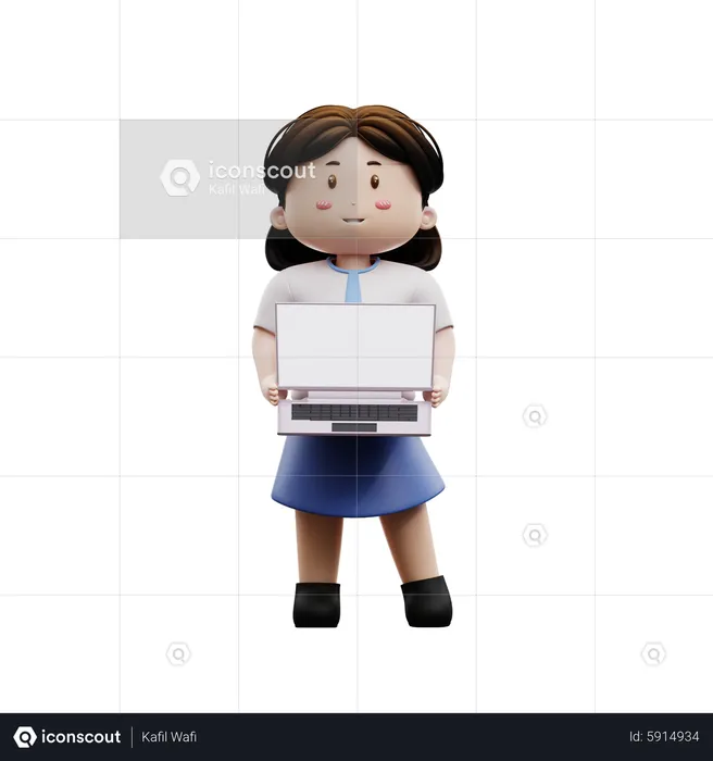 Girl student holding laptop  3D Illustration