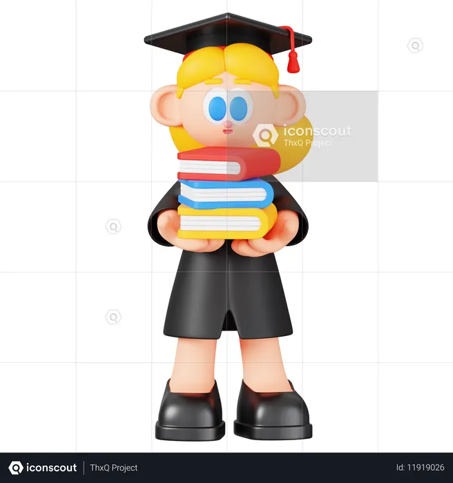 Girl Student Holding Stack Of Books  3D Illustration