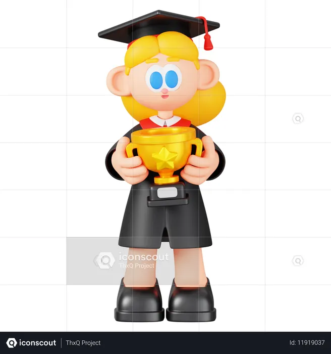 Girl Student Is Holding Trophy  3D Illustration