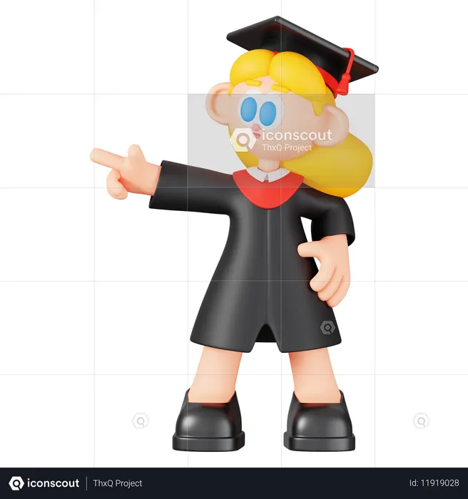 Girl Student Is Pointing Direction  3D Illustration