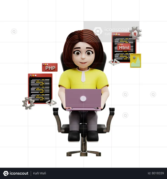 Girl student learning programming  3D Illustration