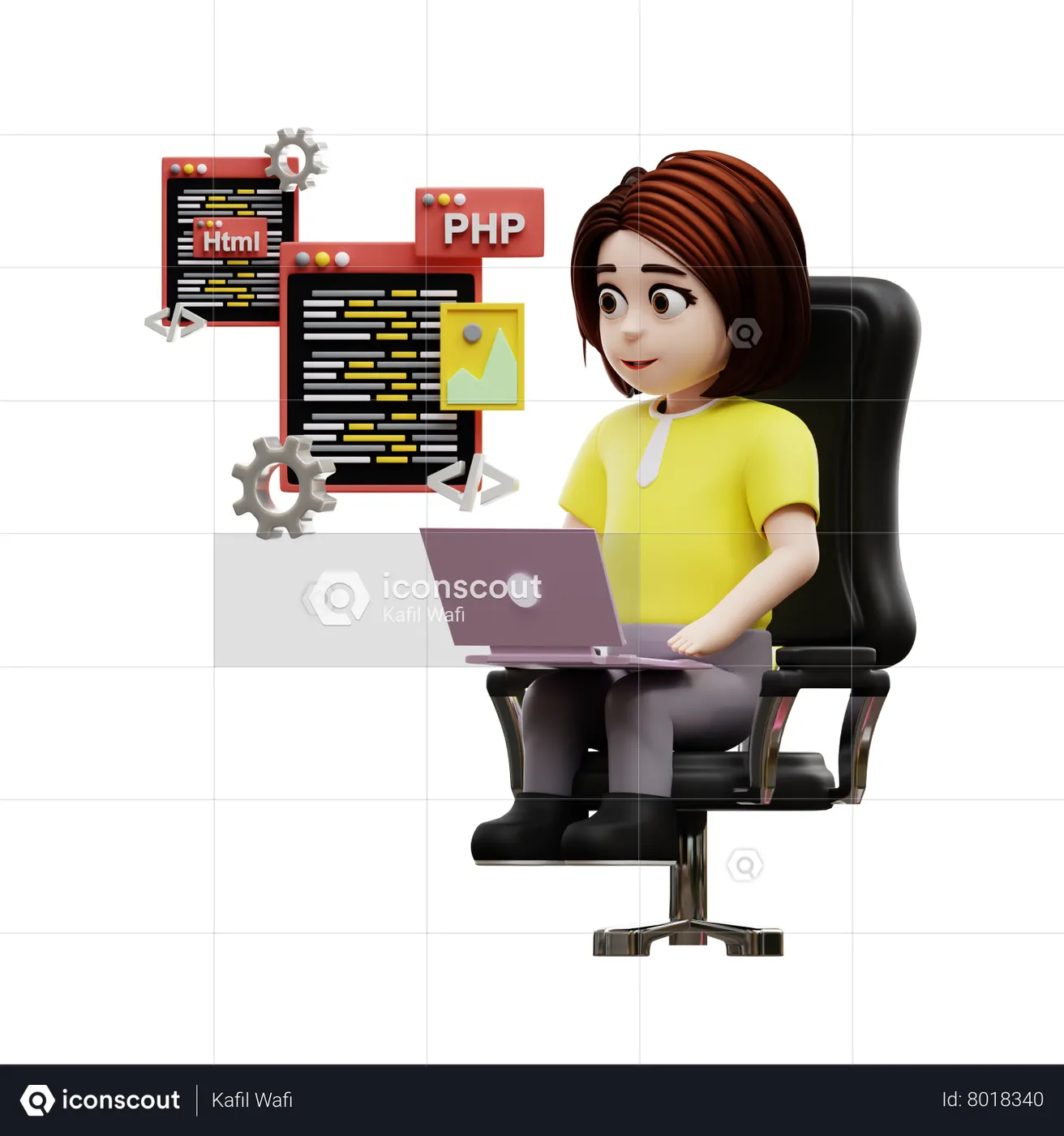 Girl student learning programming 3D Illustration download in PNG, OBJ ...