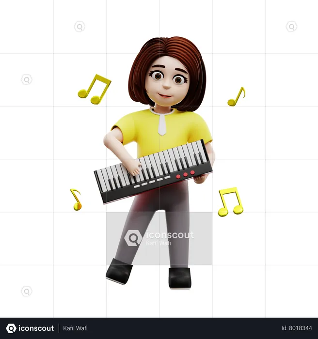 Girl student playing piano  3D Illustration