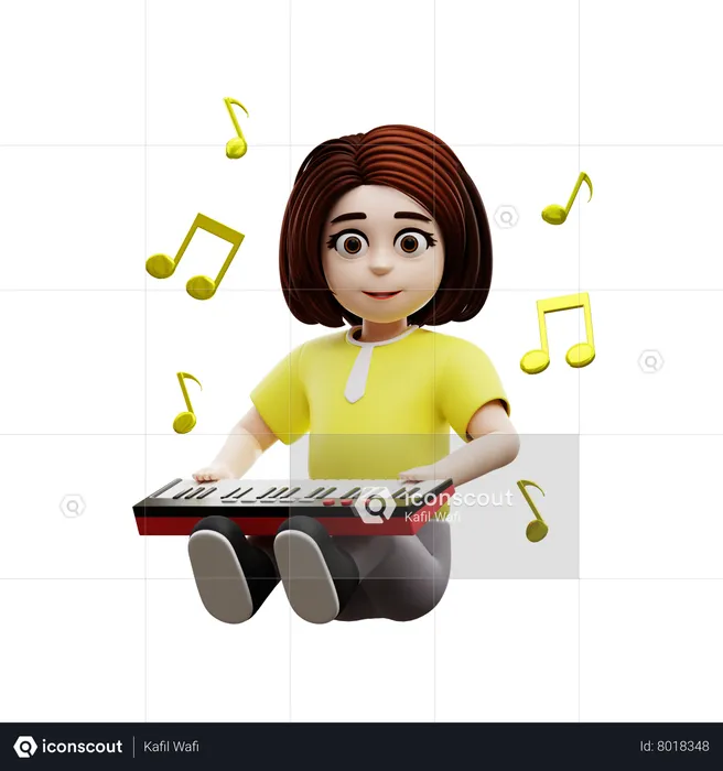 Girl student playing piano  3D Illustration