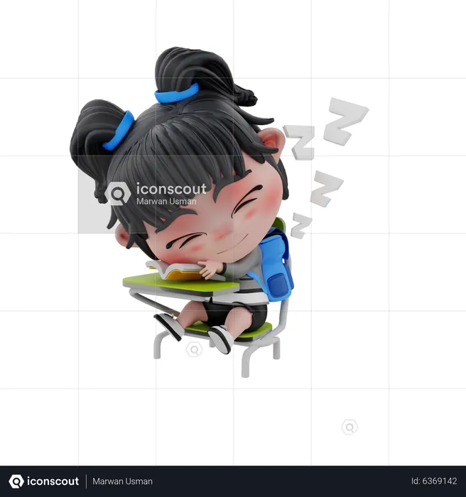 Girl student sleeping on chair  3D Illustration