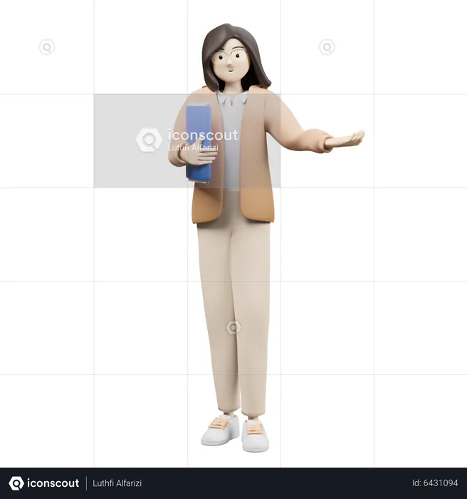 Girl Student With Book  3D Illustration