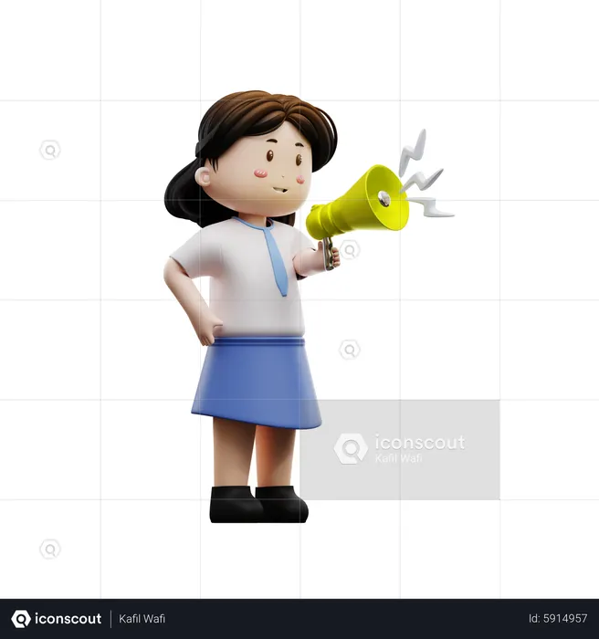 Girl student with megaphone  3D Illustration