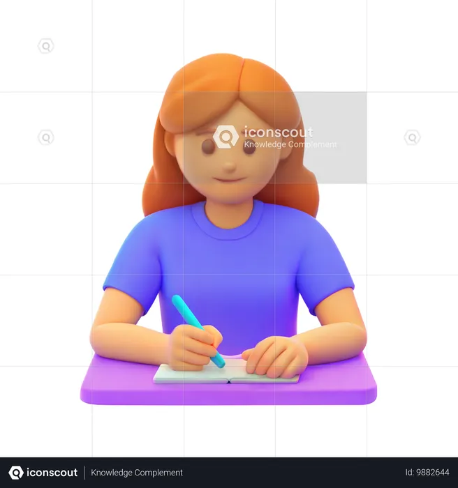 Girl Student Writing in Notebook  3D Icon