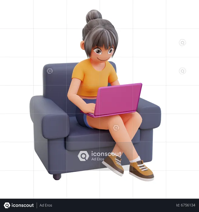 Girl study in laptop  3D Illustration