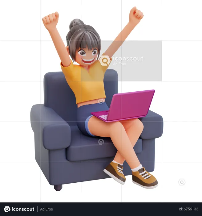Girl study in laptop at home  3D Illustration