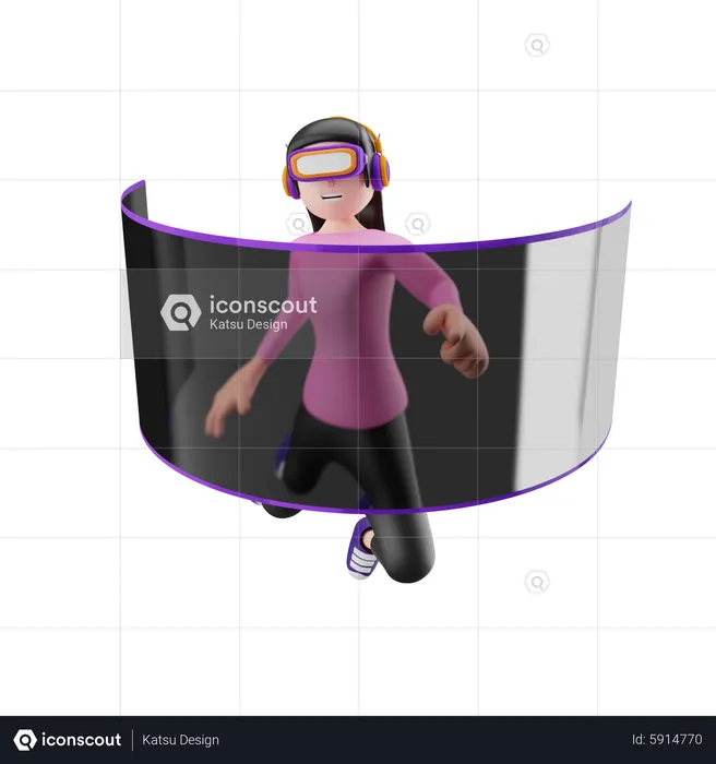 Girl taking panorama experience using vr goggles  3D Illustration