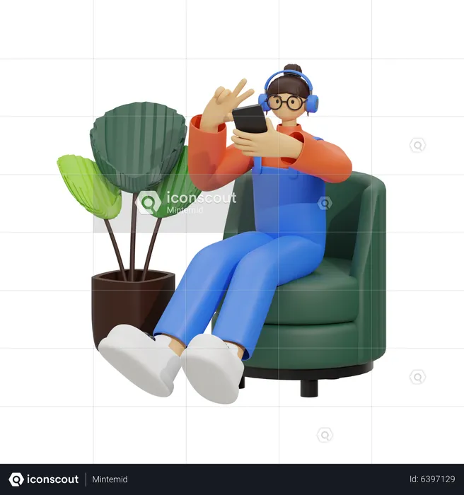 Girl taking Selfies to Life  3D Illustration