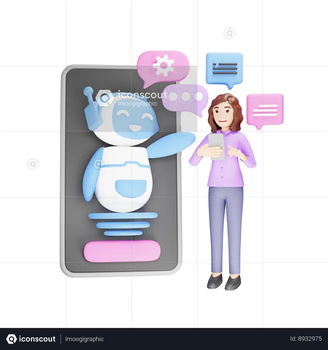Girl talking to an Ai Chatbot  3D Illustration