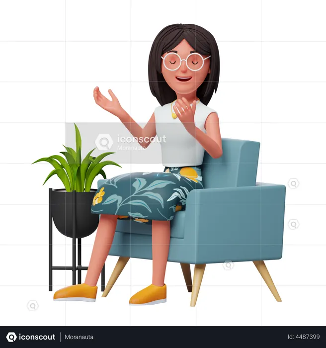 Girl Talking while sitting on sofa  3D Illustration