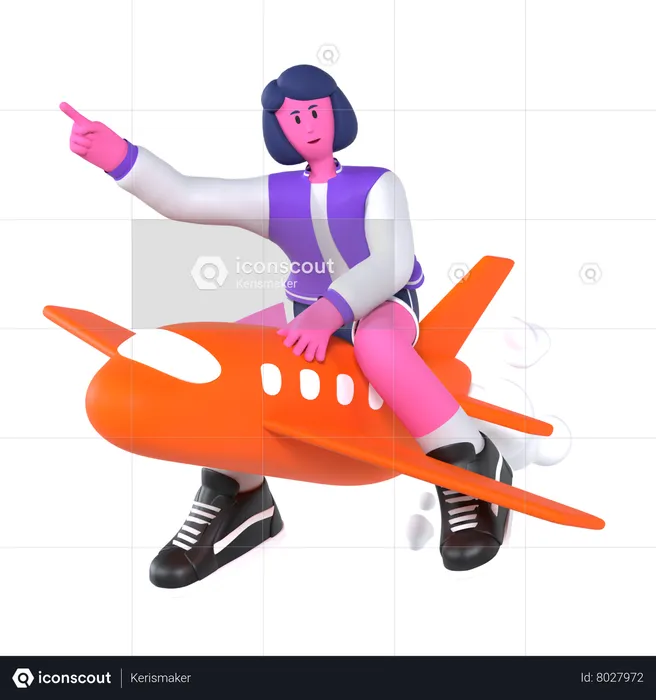 Girl travelling by flight  3D Illustration