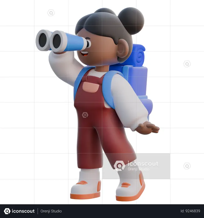 Girl Using Binocular  3D Illustration