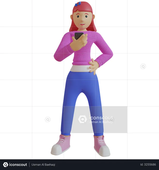 Girl using mobile  3D Illustration