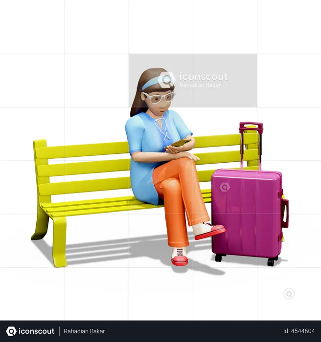 Girl using mobile on vacation  3D Illustration
