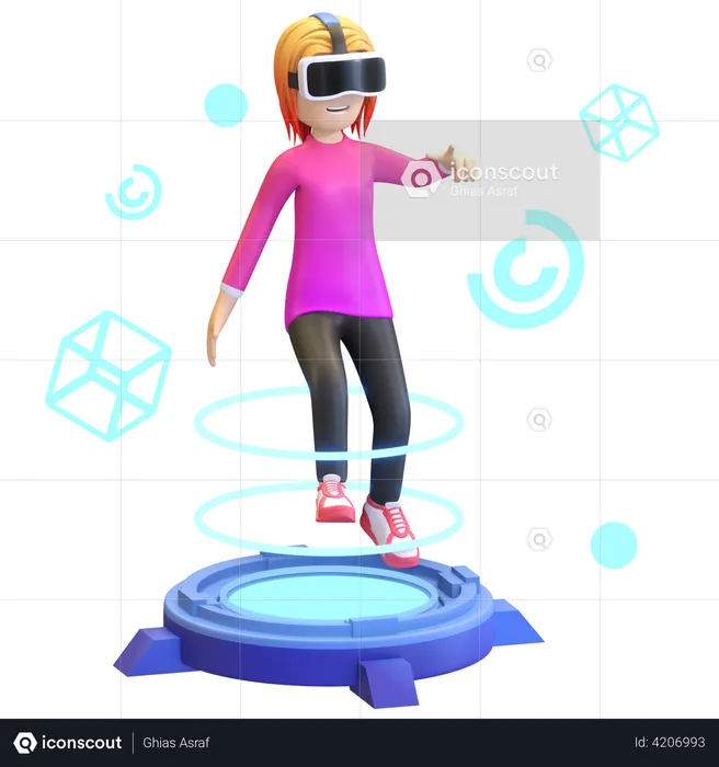 Girl using Virtual Reality device  3D Illustration