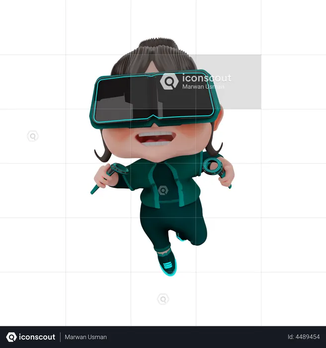 Girl using VR Glasses  3D Illustration