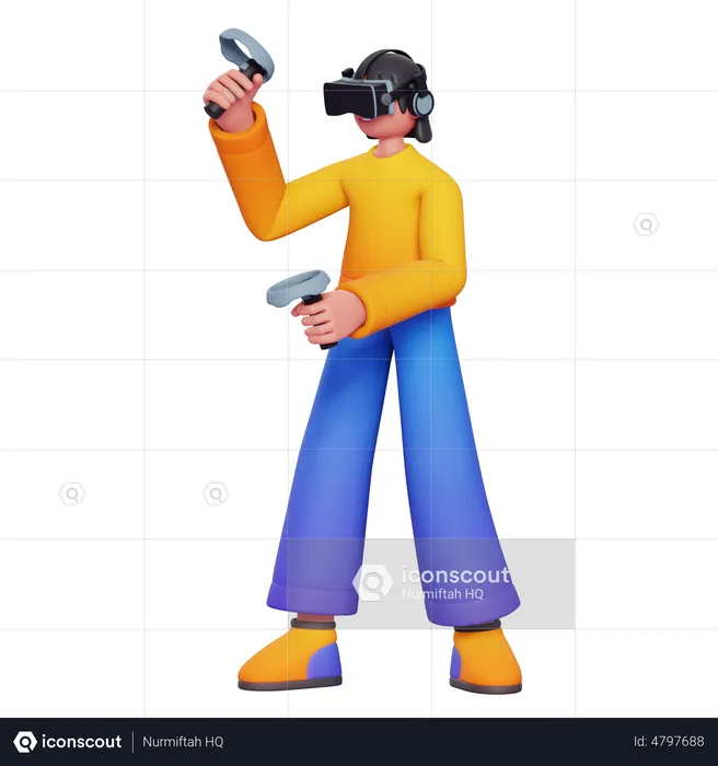Girl Using Vr Headset  3D Illustration
