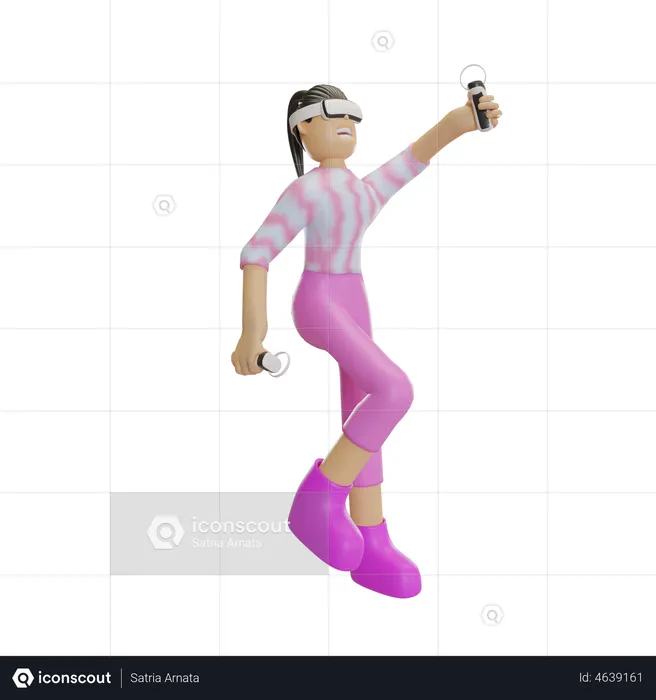 Girl using VR remote to control metaverse avatar  3D Illustration