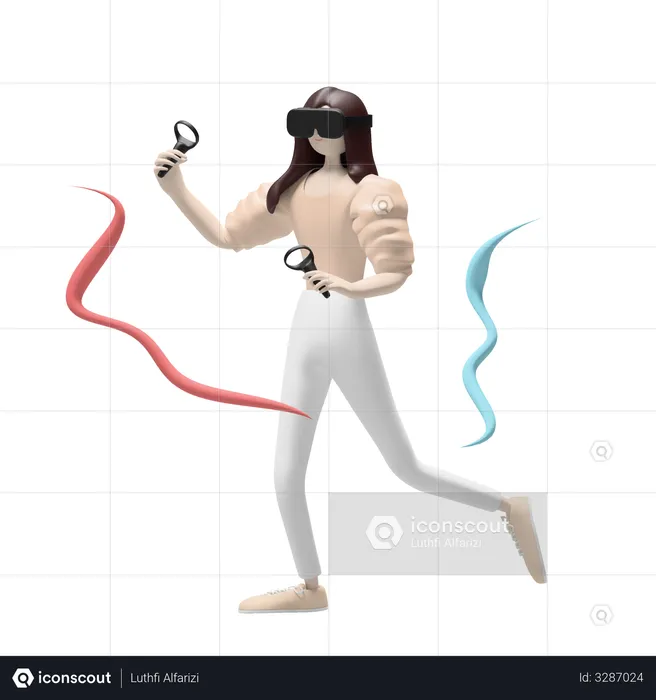 Girl using VR tech  3D Illustration