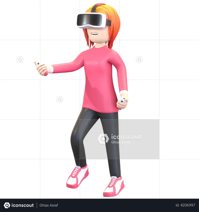 Girl using VR tech  3D Illustration