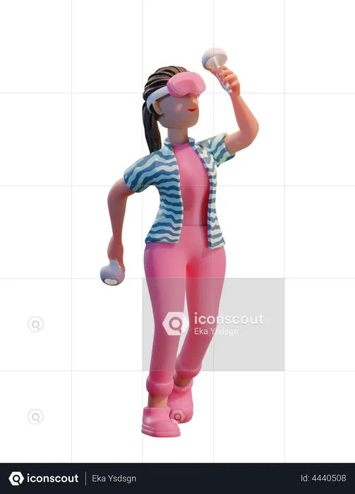 Girl using VR tech  3D Illustration